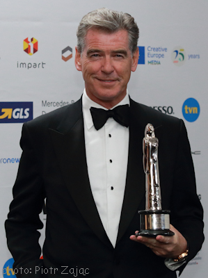 Pierce Brosnan with award during 29th European Film Awards Ceremony in Wroclaw, Poland